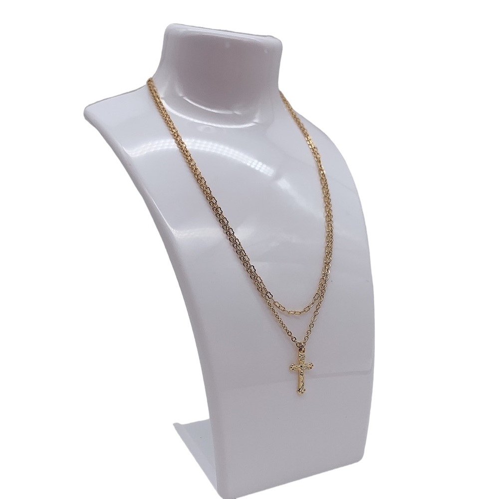 14” Crucifix Pendant Double Layered Chocker Necklace